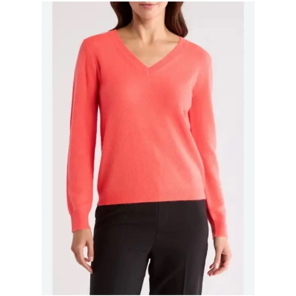 Peck & Peck Pink V-Neck Sweater Soft Knit 100% cashmere
